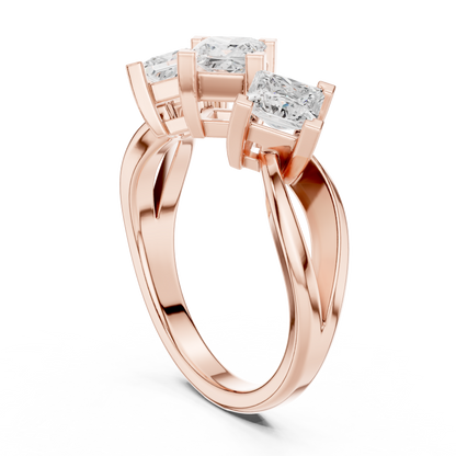 1.3ctw Triple Princess Cut Kite Set Three-Stone Ring | Yellow Gold