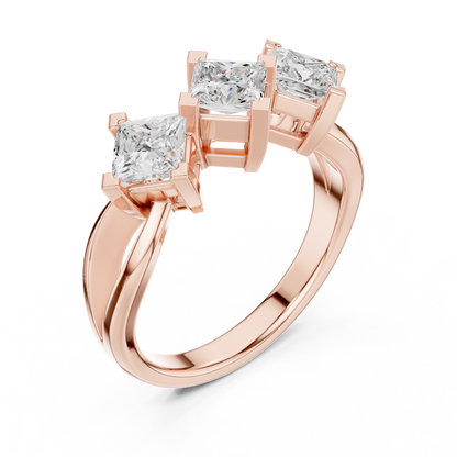 1.3ctw Triple Princess Cut Kite Set Three-Stone Ring | Yellow Gold