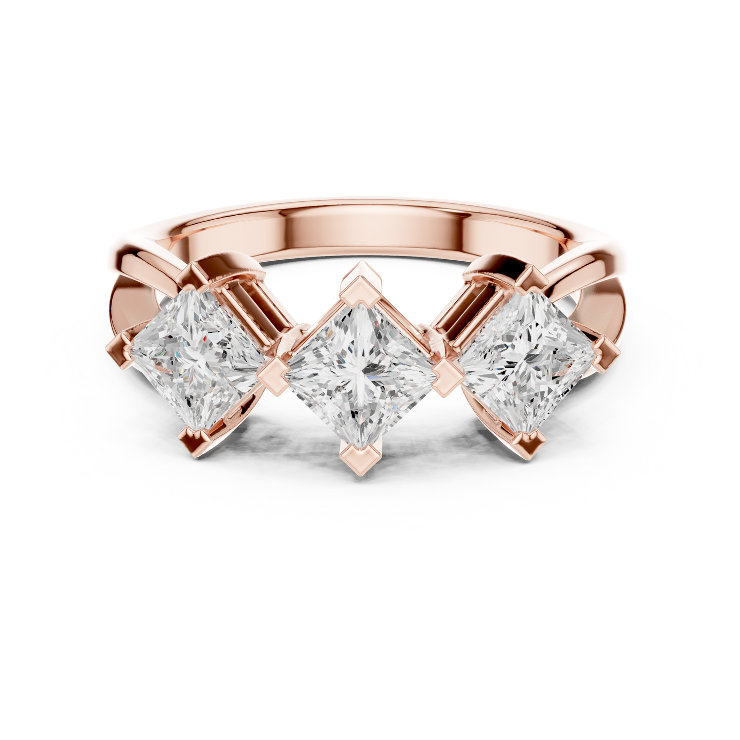 1.3ctw Triple Princess Cut Kite Set Three-Stone Ring | Yellow Gold