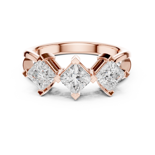 1.3 Carat Triple Princess Cut Kite Set Three-Stone Ring | Yellow Gold