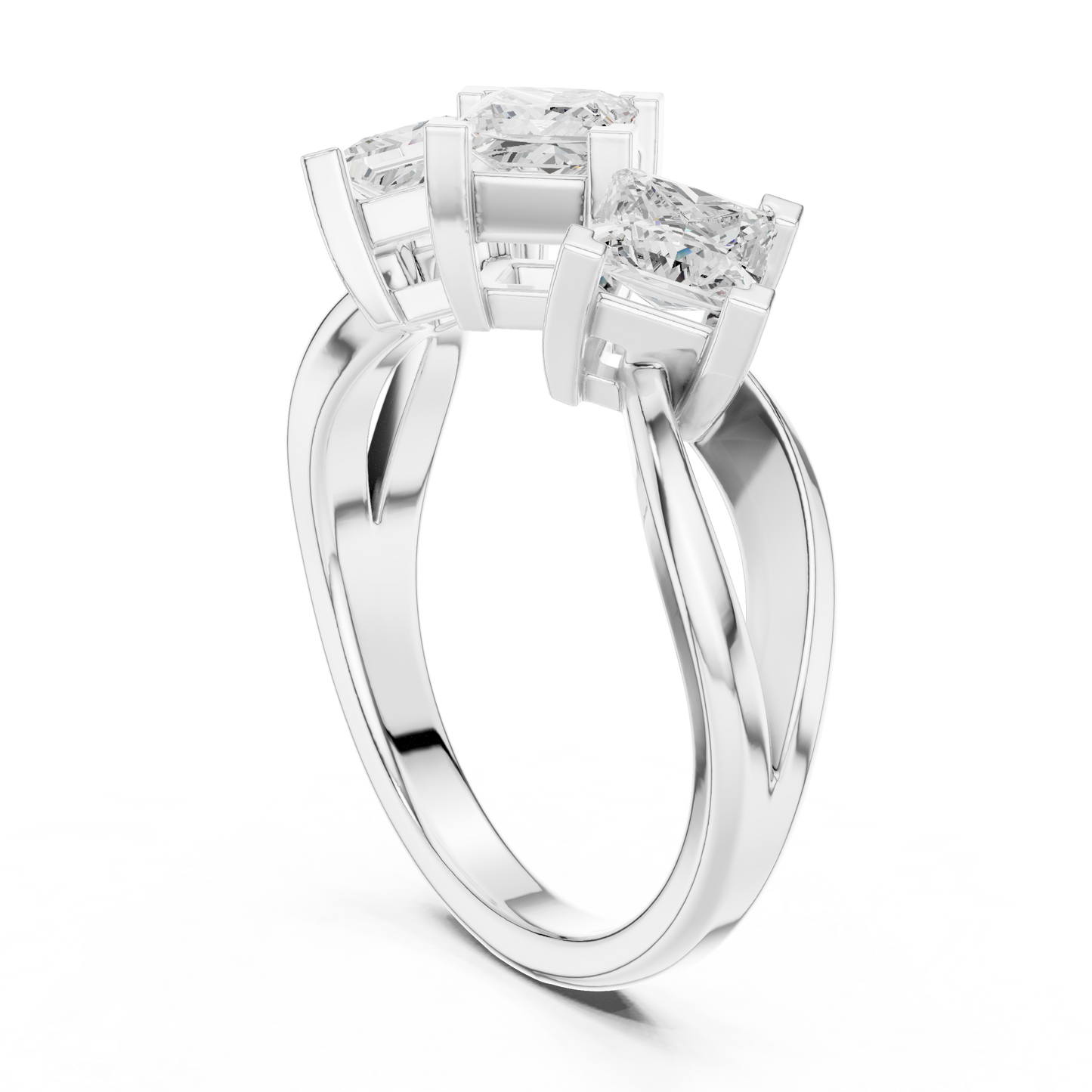 1.3ctw Triple Princess Cut Kite Set Three-Stone Ring | Yellow Gold