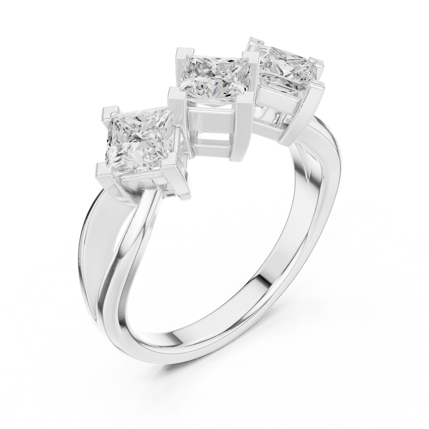 1.3ctw Triple Princess Cut Kite Set Three-Stone Ring | Yellow Gold