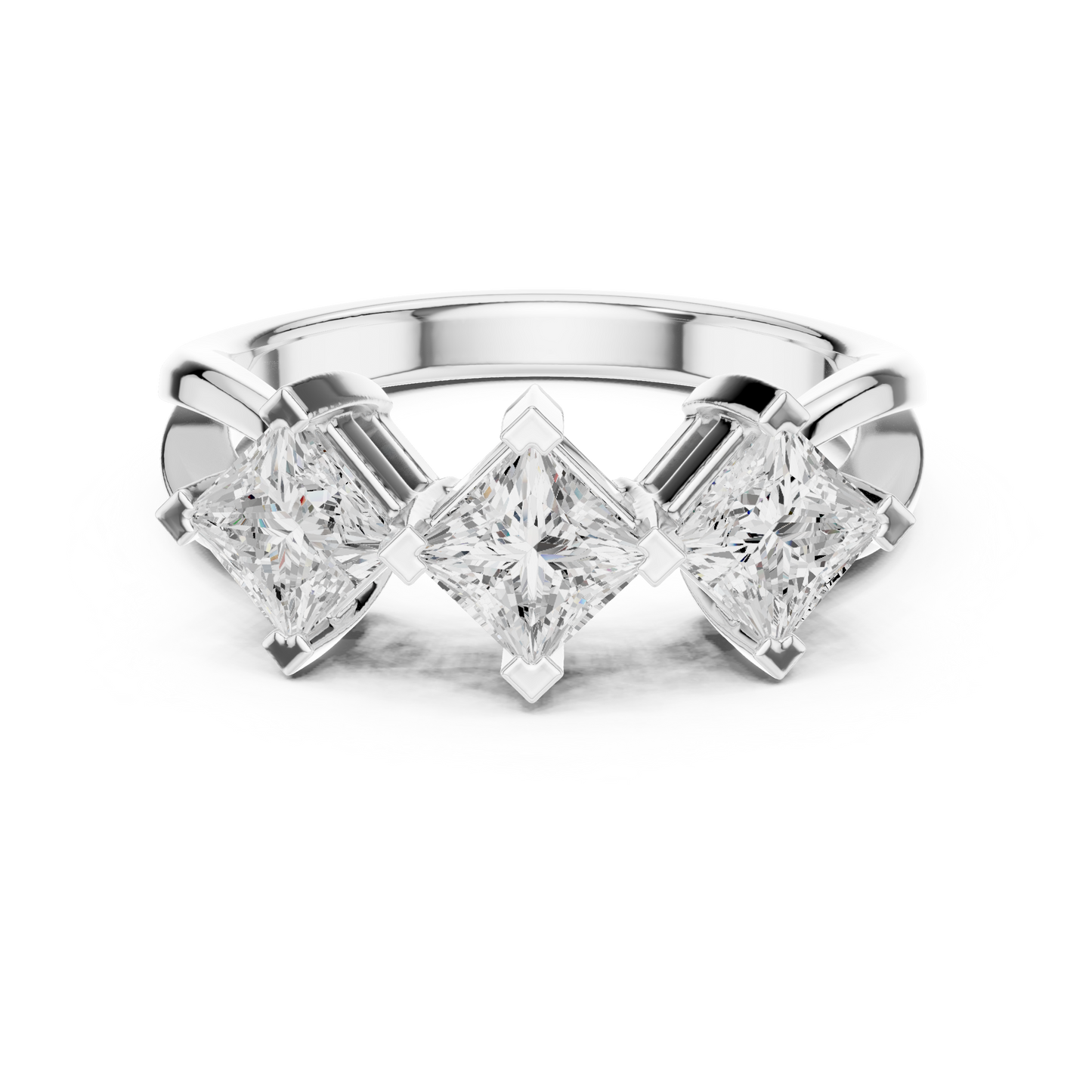 1.3ctw Triple Princess Cut Kite Set Three-Stone Ring | Yellow Gold