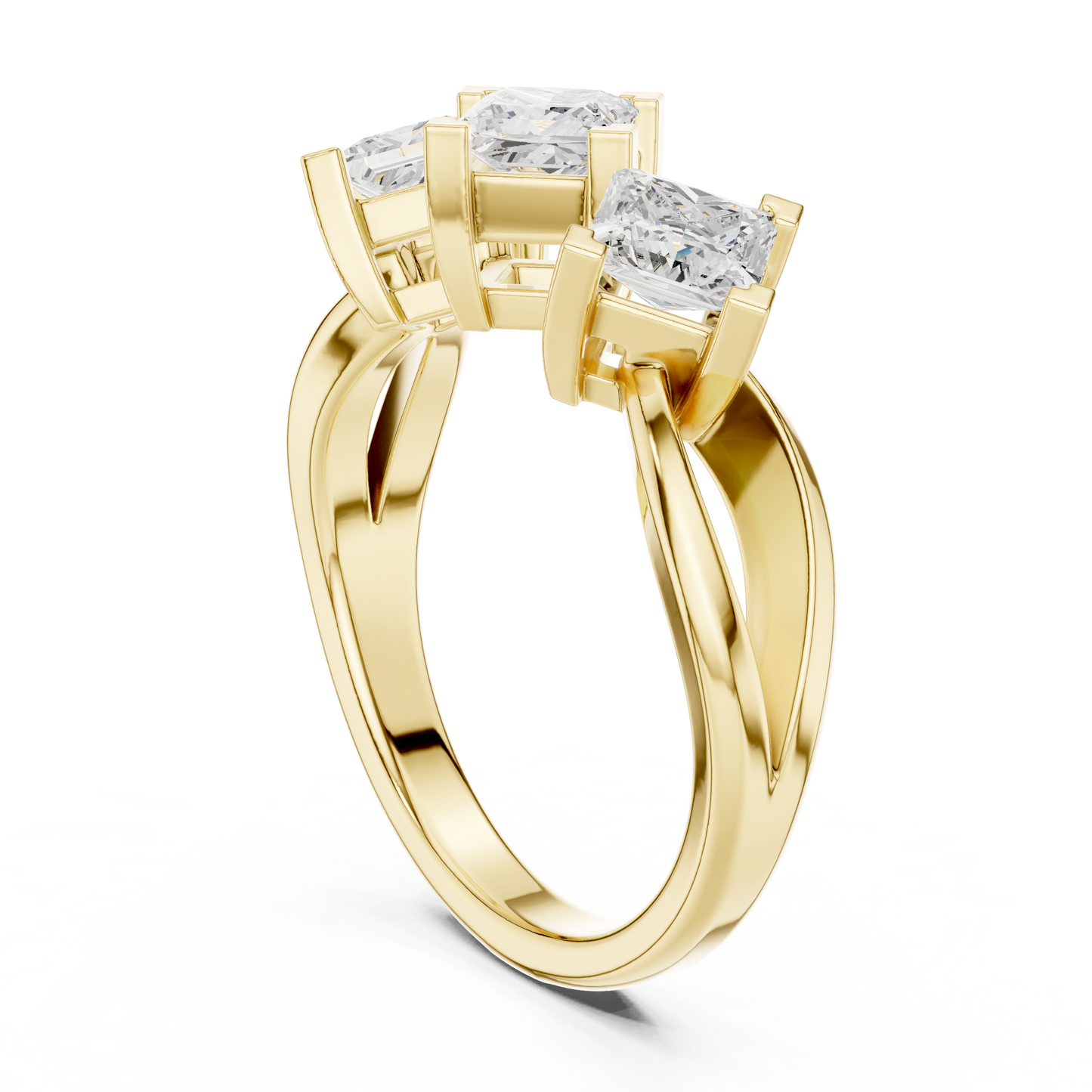 1.3ctw Triple Princess Cut Kite Set Three-Stone Ring | Yellow Gold