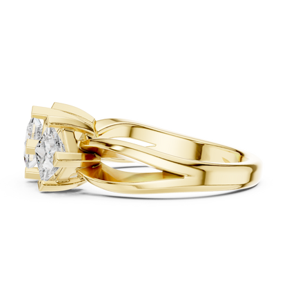 1.3ctw Triple Princess Cut Kite Set Three-Stone Ring | Yellow Gold