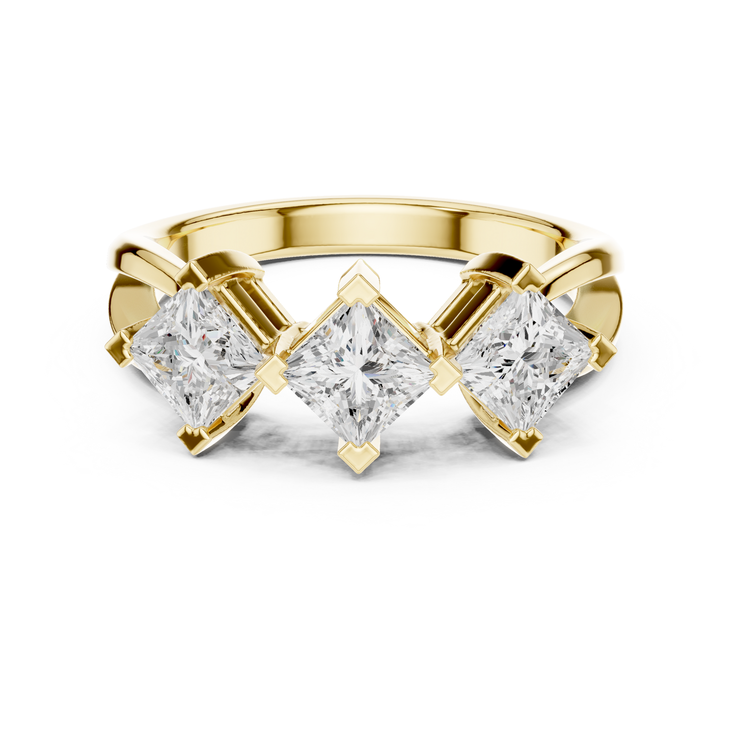 1.3ctw Triple Princess Cut Kite Set Three-Stone Ring | Yellow Gold