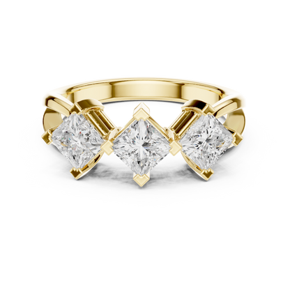 1.3ctw Triple Princess Cut Kite Set Three-Stone Ring | Yellow Gold