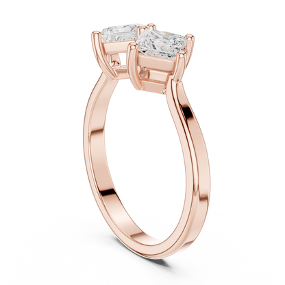 0.87ctw Double Princess Cut Kite Set Bow Ring | Yellow Gold