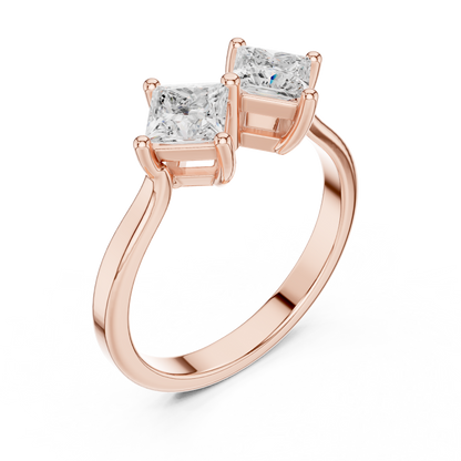 0.87ctw Double Princess Cut Kite Set Bow Ring | Yellow Gold