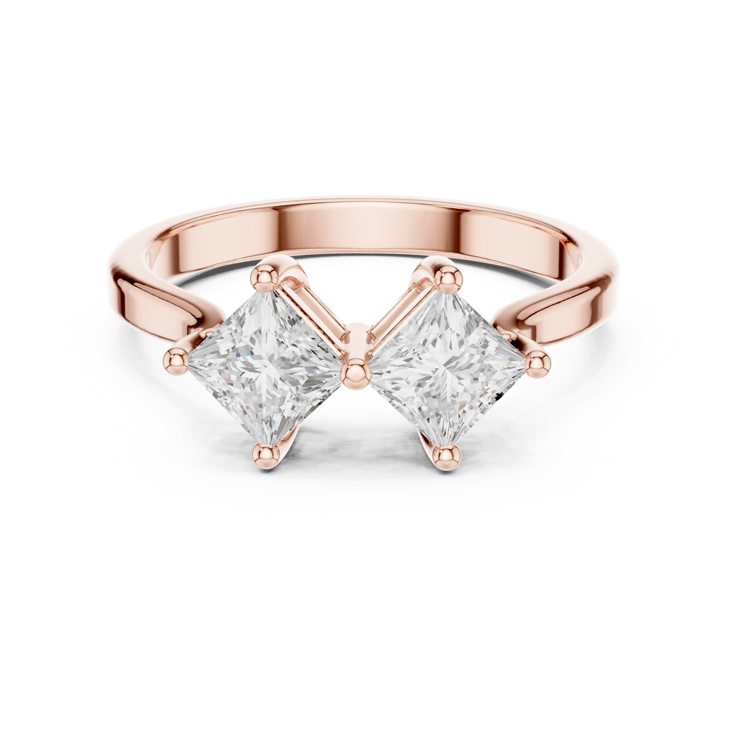 0.87ctw Double Princess Cut Kite Set Bow Ring | Yellow Gold