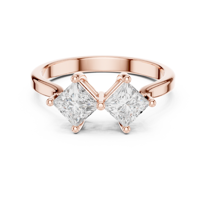 0.87ctw Double Princess Cut Kite Set Bow Ring | Yellow Gold