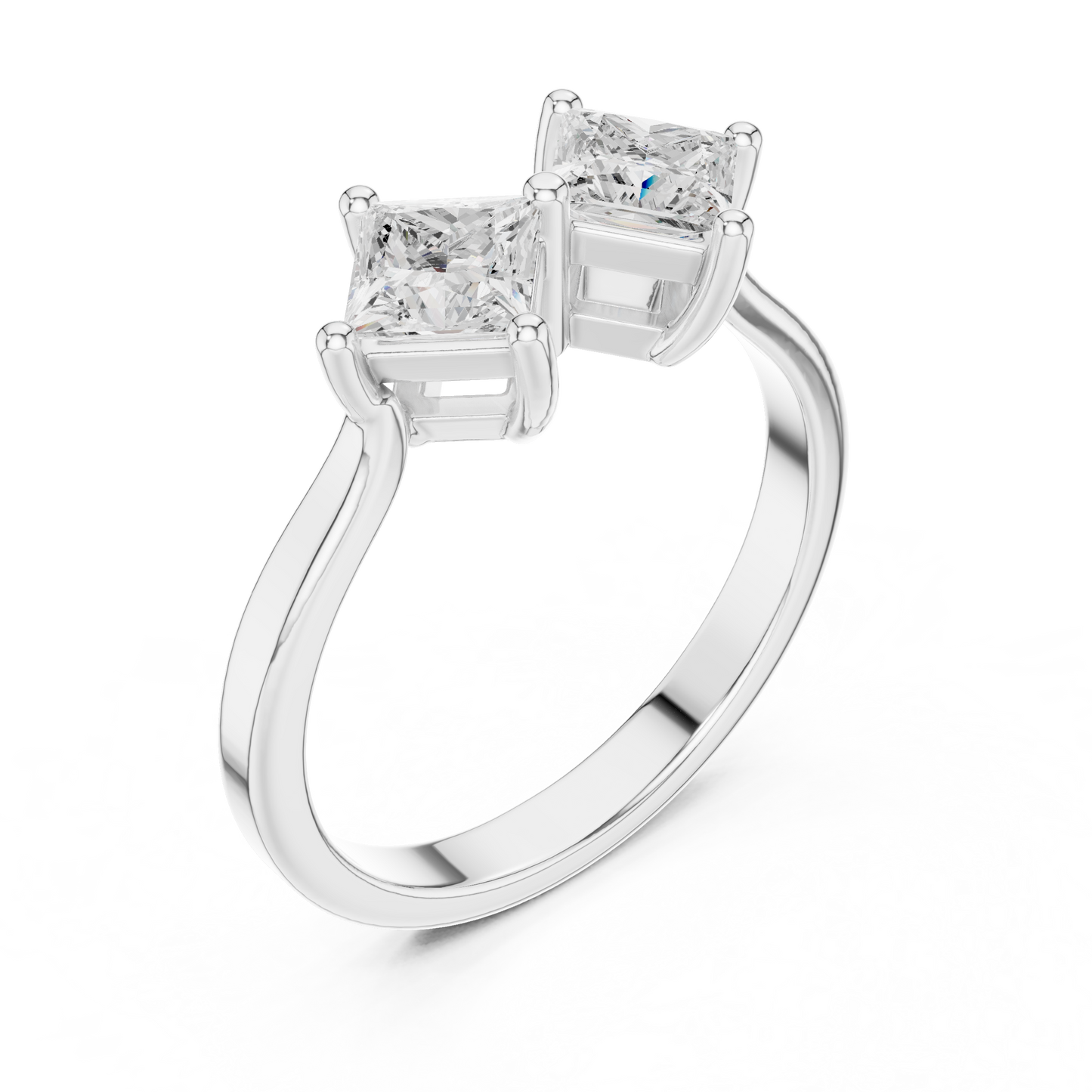 0.87ctw Double Princess Cut Kite Set Bow Ring | Yellow Gold