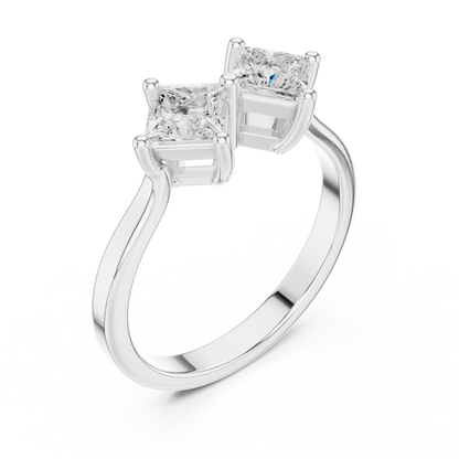 0.87ctw Double Princess Cut Kite Set Bow Ring | Yellow Gold
