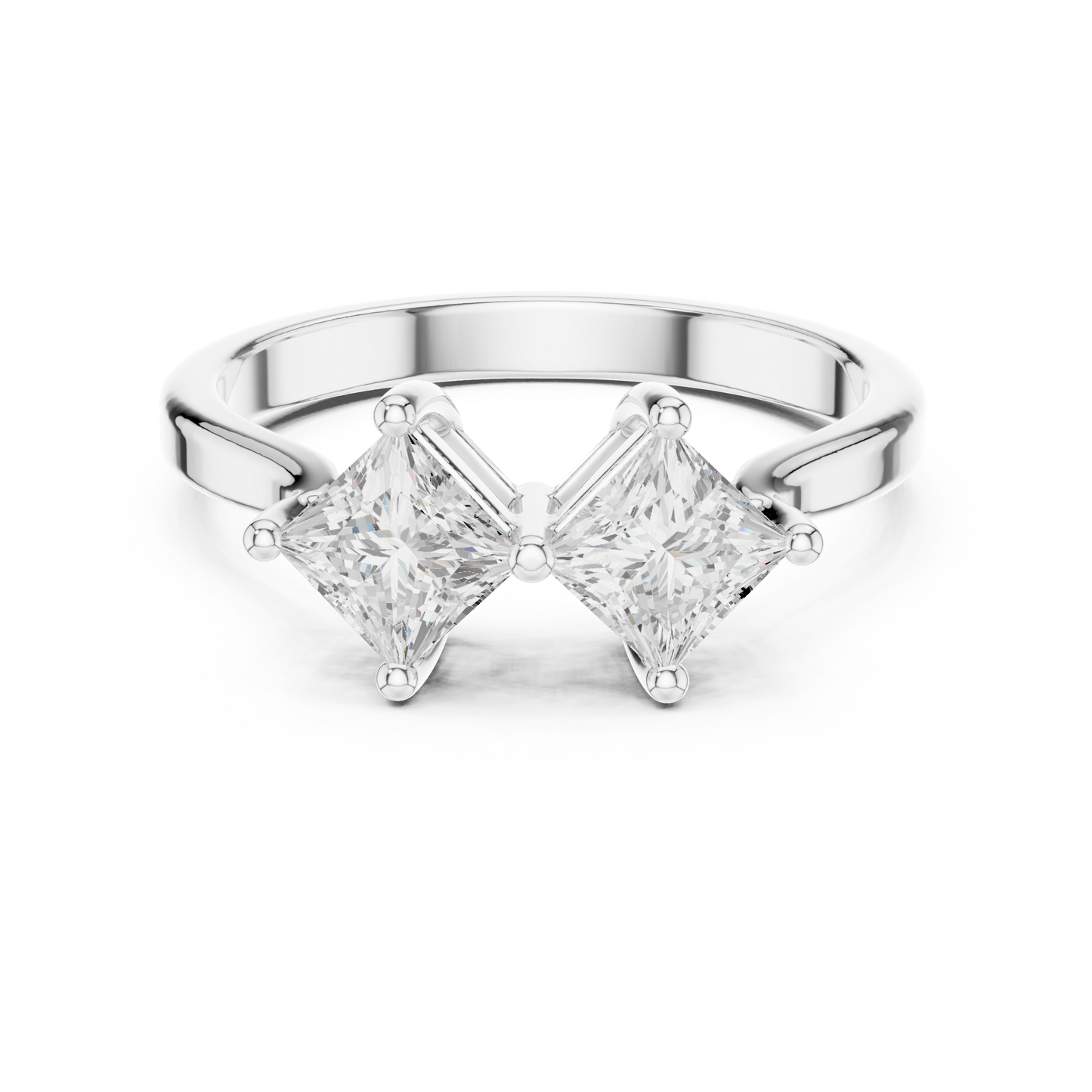 0.87ctw Double Princess Cut Kite Set Bow Ring | Yellow Gold