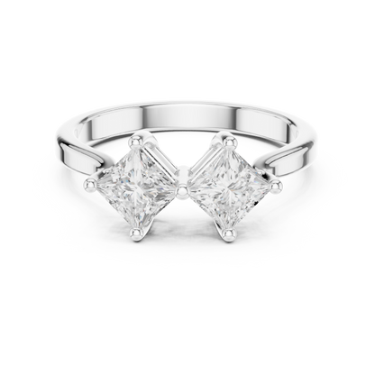0.87ctw Double Princess Cut Kite Set Bow Ring | Yellow Gold