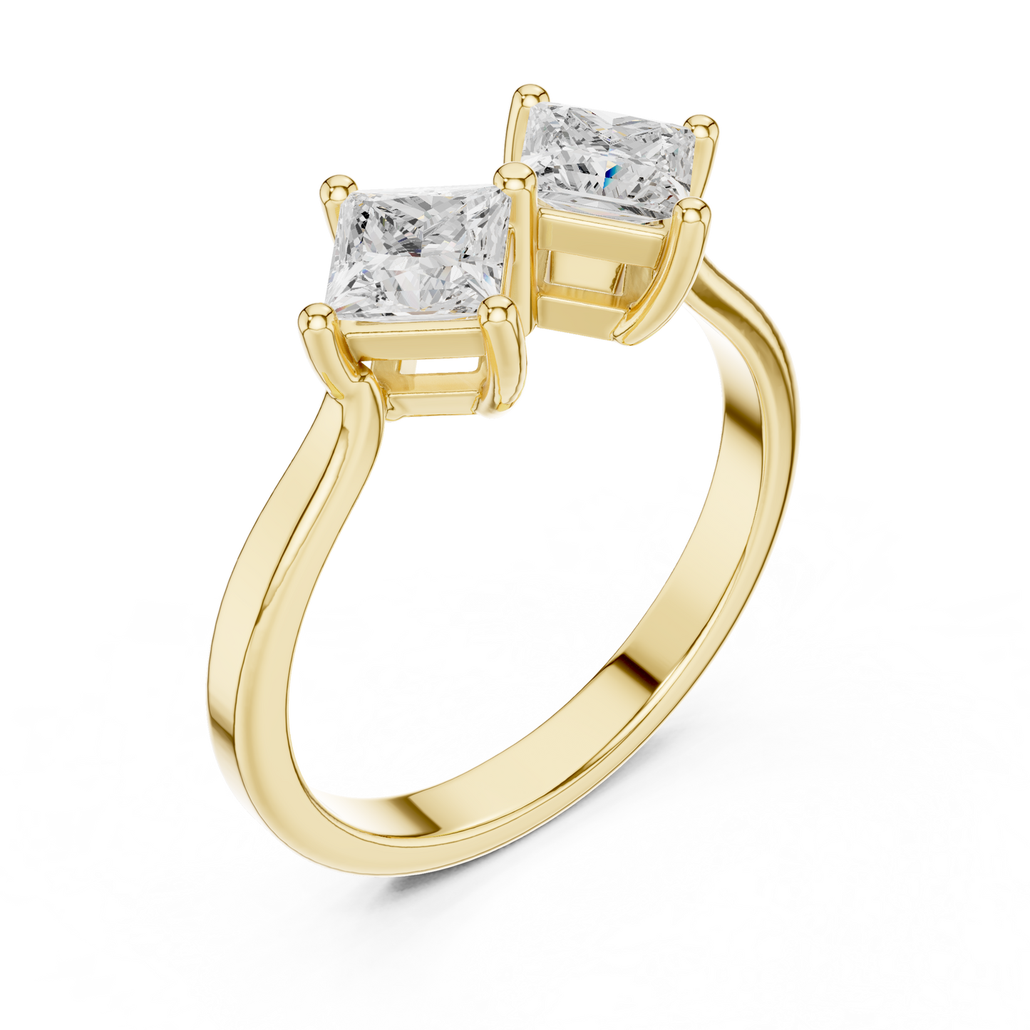 0.87ctw Double Princess Cut Kite Set Bow Ring | Yellow Gold