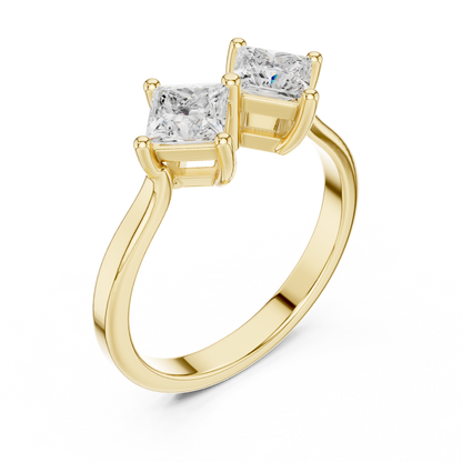 0.87ctw Double Princess Cut Kite Set Bow Ring | Yellow Gold