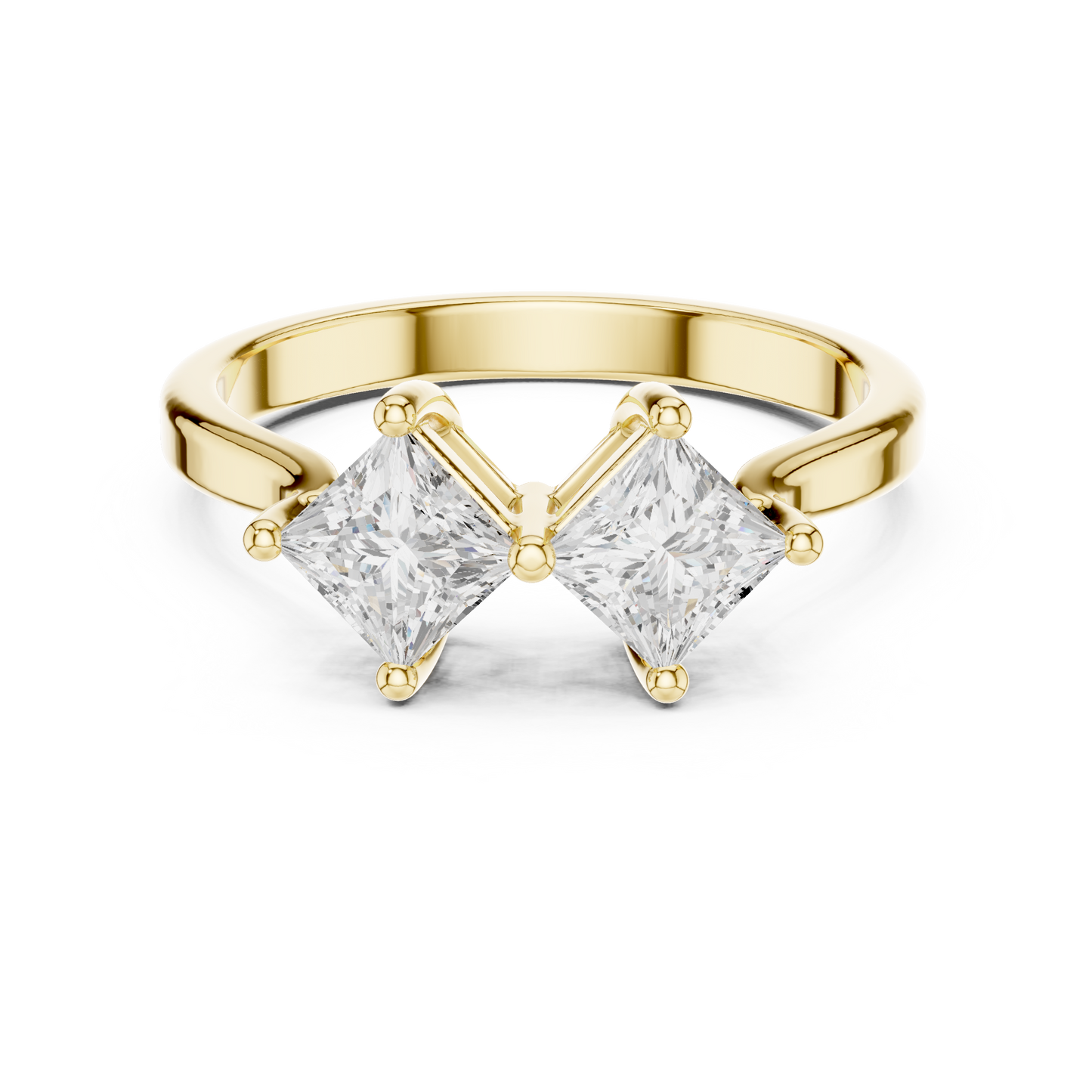 0.87ctw Double Princess Cut Kite Set Bow Ring | Yellow Gold