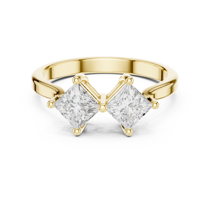 0.87ctw Double Princess Cut Kite Set Bow Ring | Yellow Gold