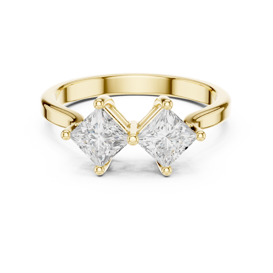 0.87 Carat Double Princess Cut Kite Set Bow Ring | Yellow Gold