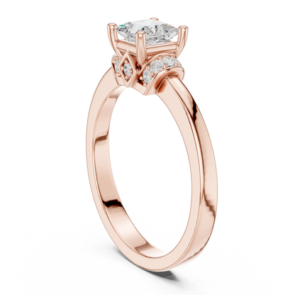 0.68ctw Princess Cut Side Accent Engagement Ring | Yellow Gold