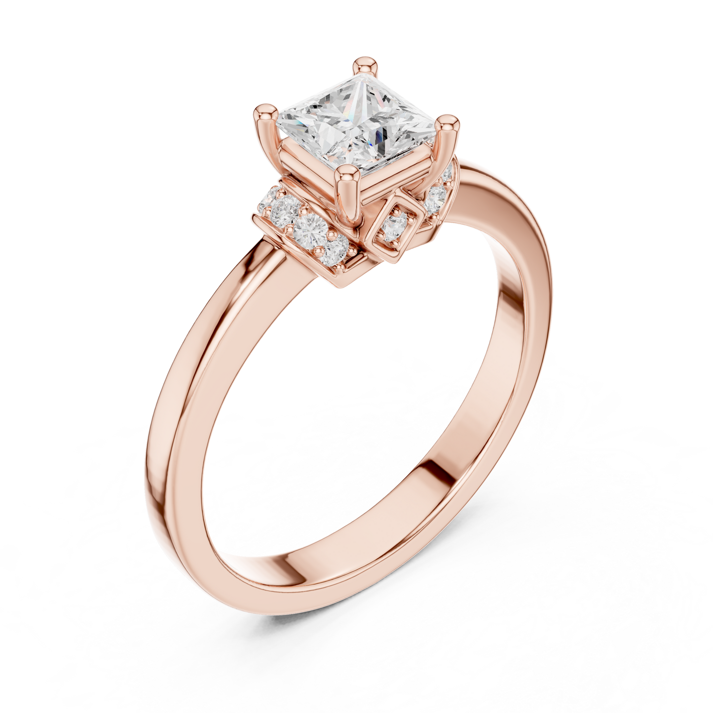 0.68ctw Princess Cut Side Accent Engagement Ring | Yellow Gold