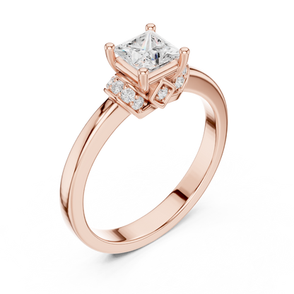 0.68ctw Princess Cut Side Accent Engagement Ring | Yellow Gold