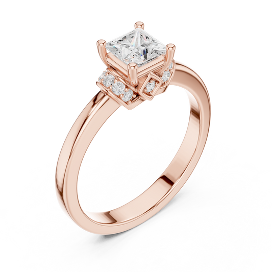 0.68 Carat Princess Cut Side Accent Engagement Ring | Yellow Gold