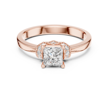 0.68ctw Princess Cut Side Accent Engagement Ring | Yellow Gold