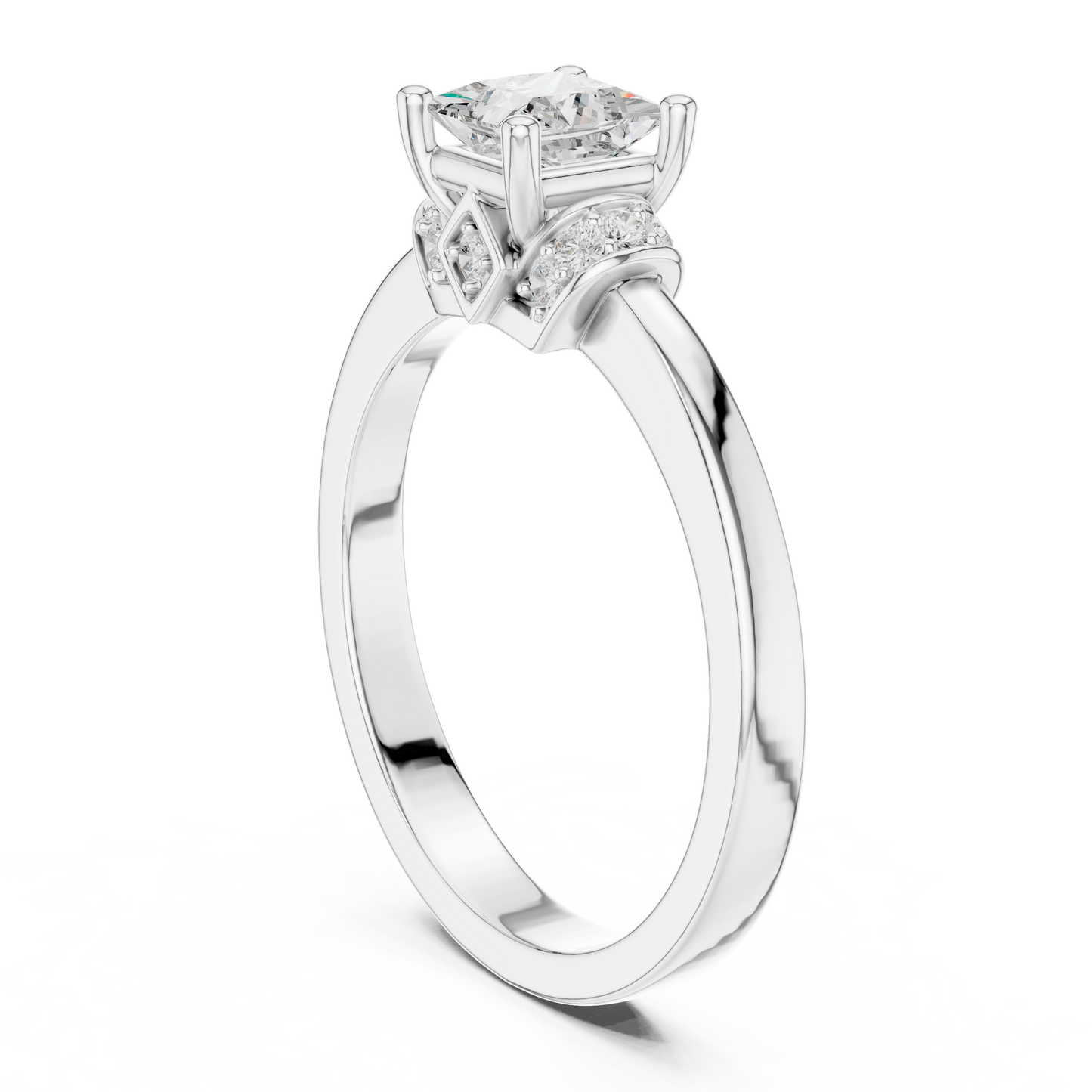 0.68ctw Princess Cut Side Accent Engagement Ring | Yellow Gold