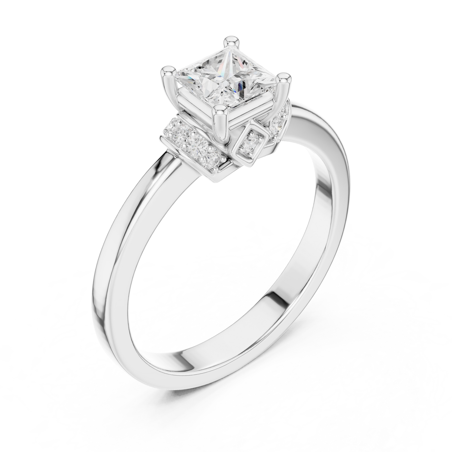 0.68ctw Princess Cut Side Accent Engagement Ring | Yellow Gold
