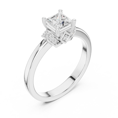 0.68ctw Princess Cut Side Accent Engagement Ring | Yellow Gold