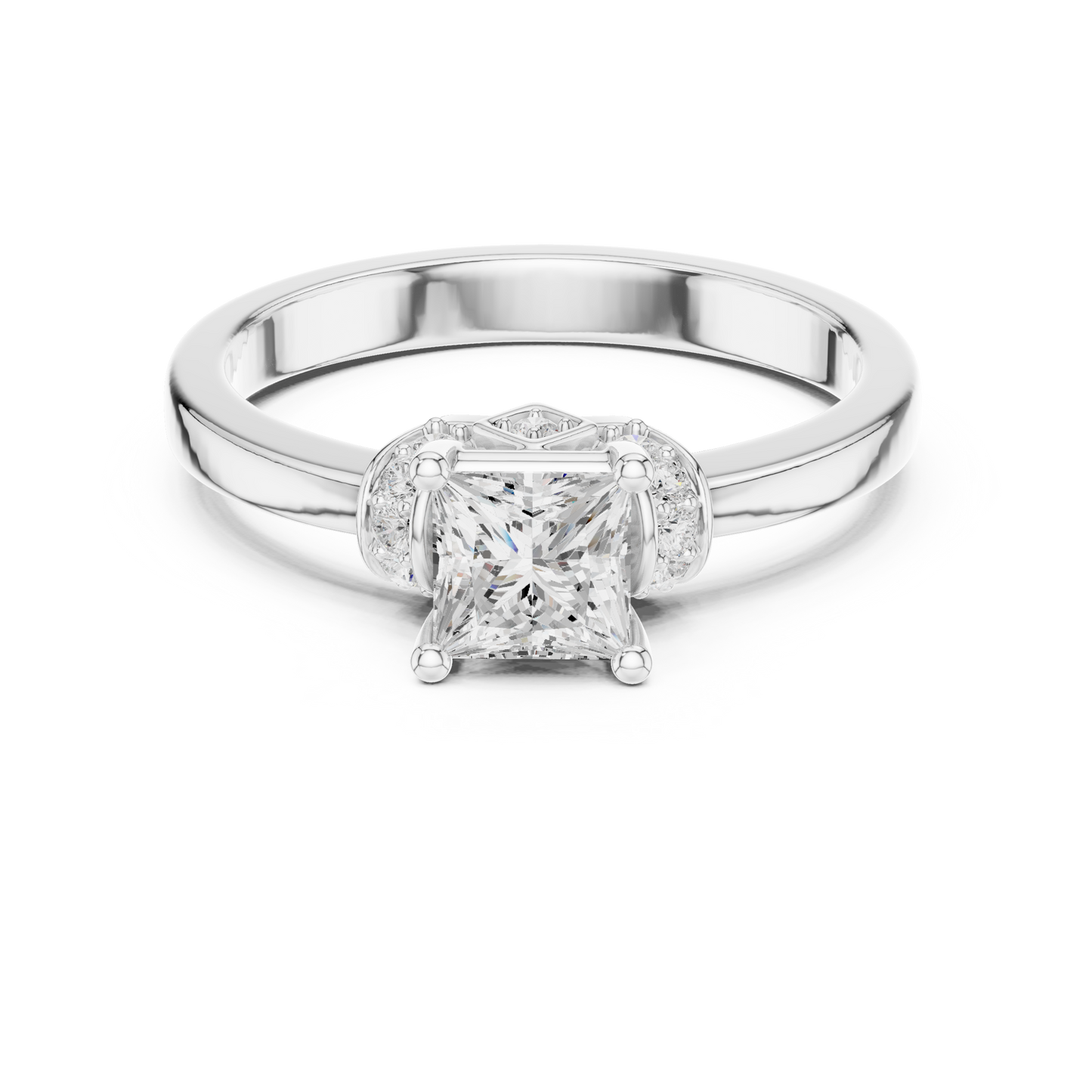 0.68ctw Princess Cut Side Accent Engagement Ring | Yellow Gold