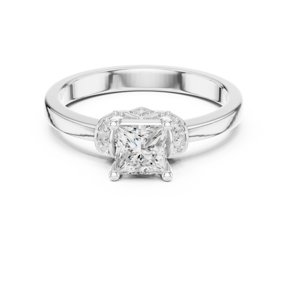 0.68ctw Princess Cut Side Accent Engagement Ring | Yellow Gold