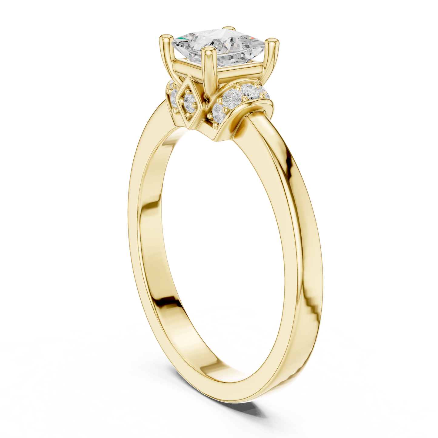 0.68ctw Princess Cut Side Accent Engagement Ring | Yellow Gold