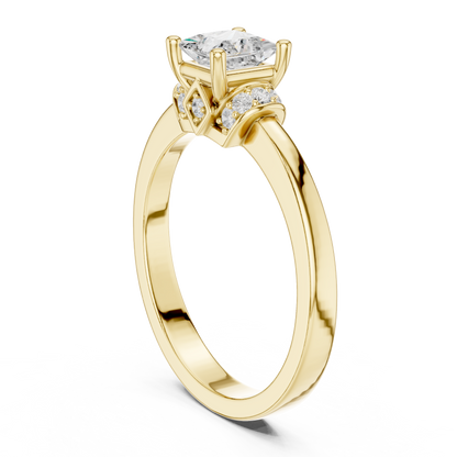0.68ctw Princess Cut Side Accent Engagement Ring | Yellow Gold