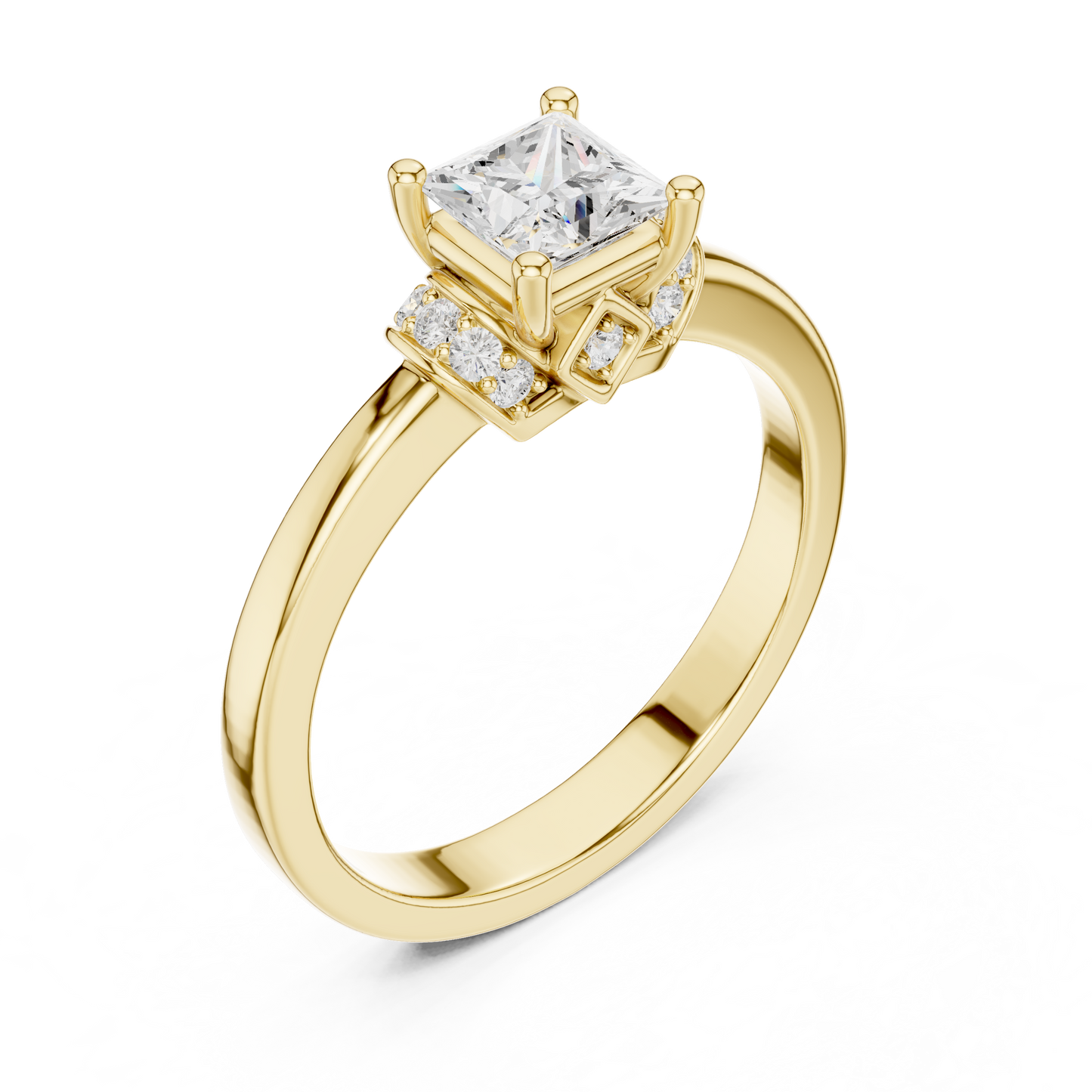 0.68ctw Princess Cut Side Accent Engagement Ring | Yellow Gold