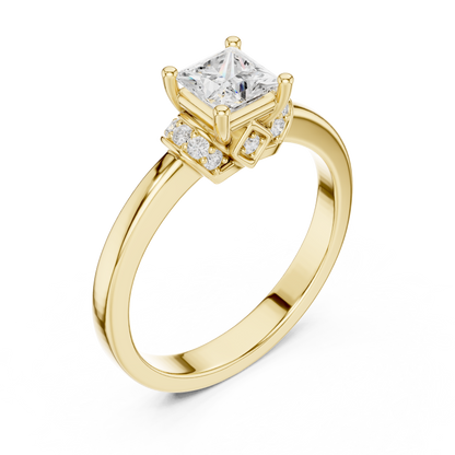 0.68ctw Princess Cut Side Accent Engagement Ring | Yellow Gold