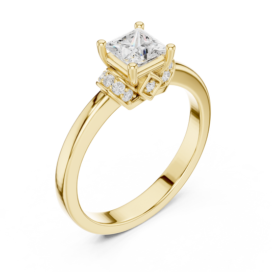 0.68 Carat Princess Cut Side Accent Engagement Ring | Yellow Gold