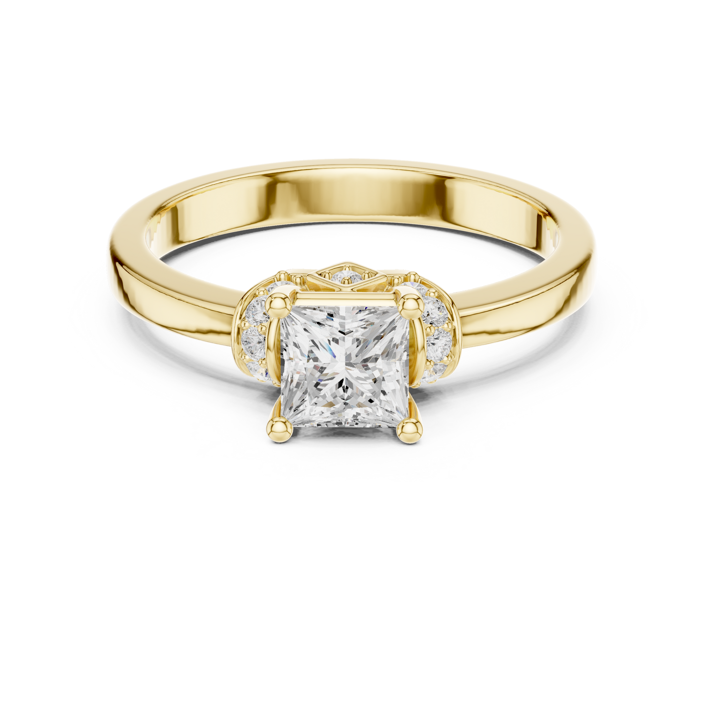 0.68ctw Princess Cut Side Accent Engagement Ring | Yellow Gold