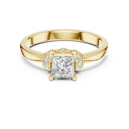 0.68ctw Princess Cut Side Accent Engagement Ring | Yellow Gold