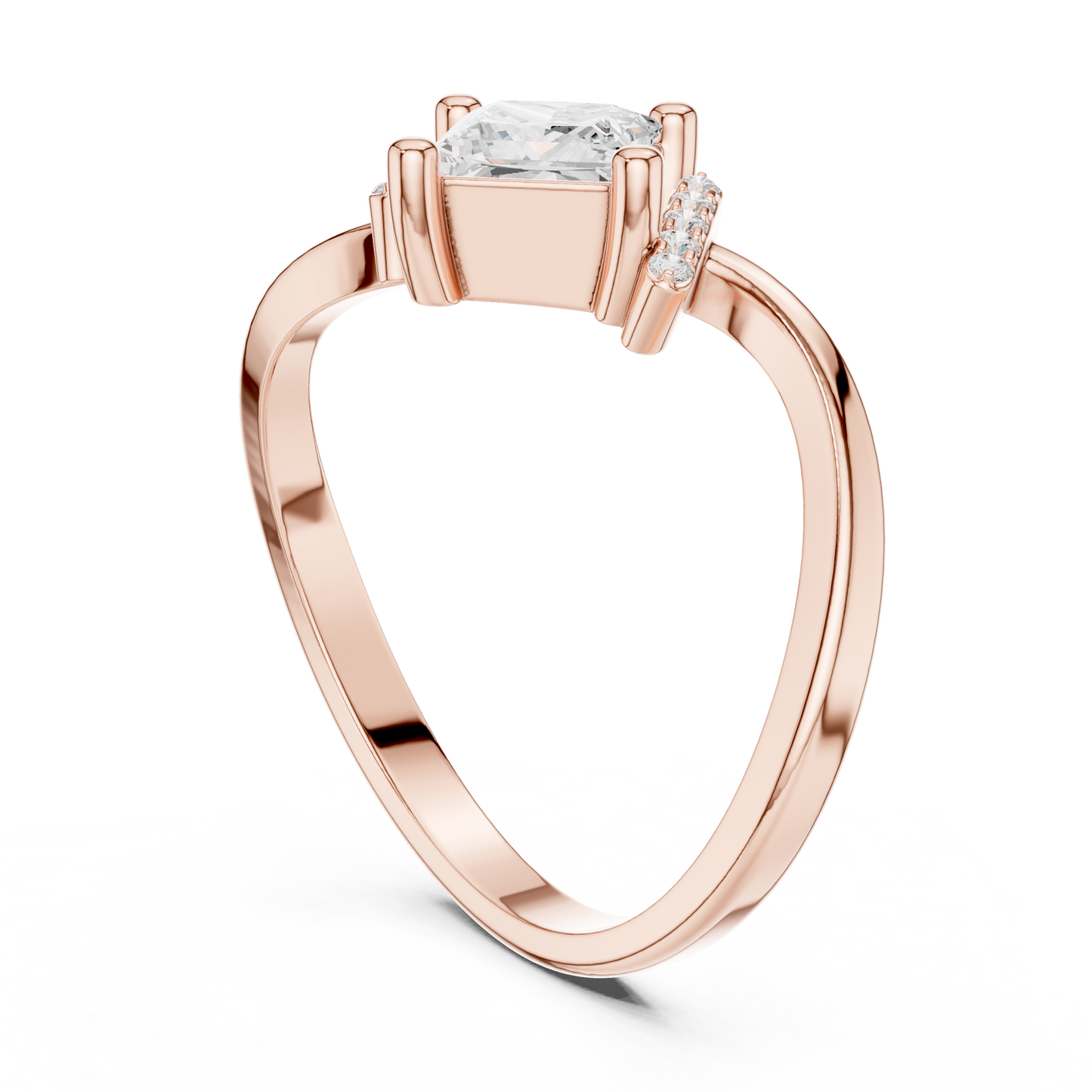 0.73ctw Kite Set Princess Cut Bypass Ring | Yellow Gold