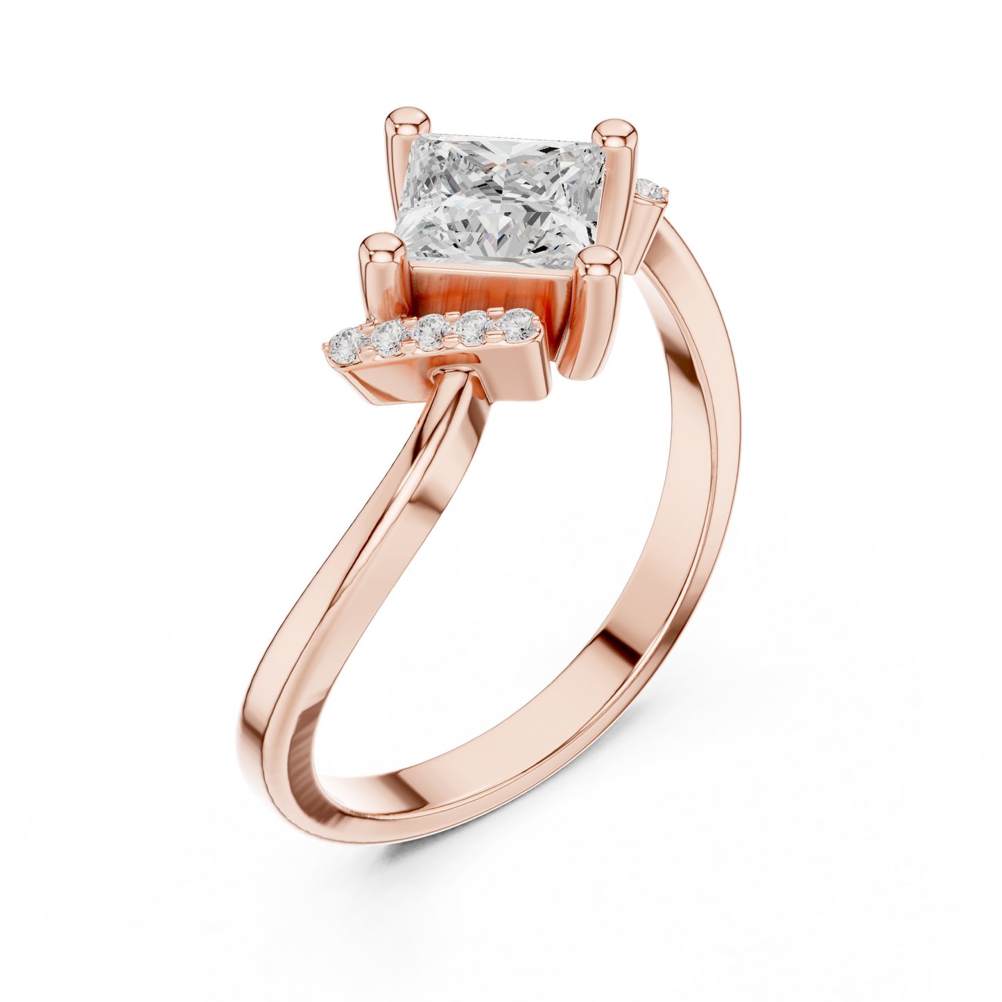 0.73ctw Kite Set Princess Cut Bypass Ring | Yellow Gold