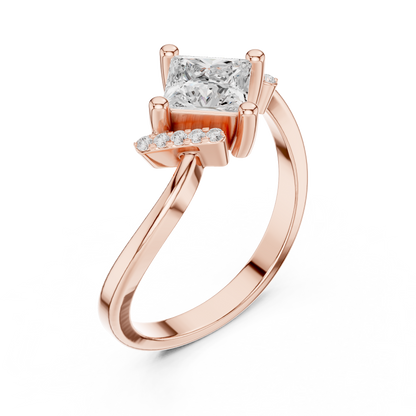 0.73ctw Kite Set Princess Cut Bypass Ring | Yellow Gold