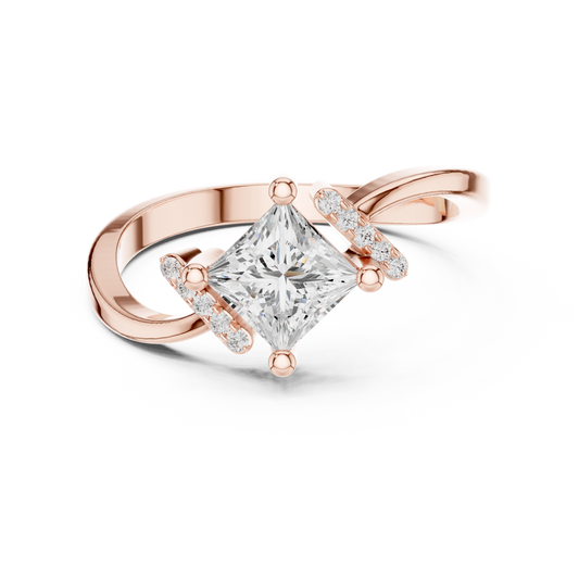 0.73 Carat Kite Set Princess Cut Bypass Ring | Yellow Gold