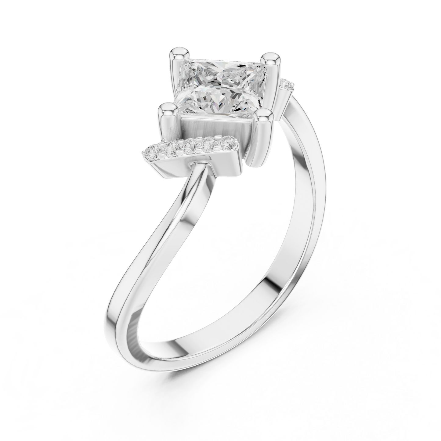 0.73ctw Kite Set Princess Cut Bypass Ring | Yellow Gold