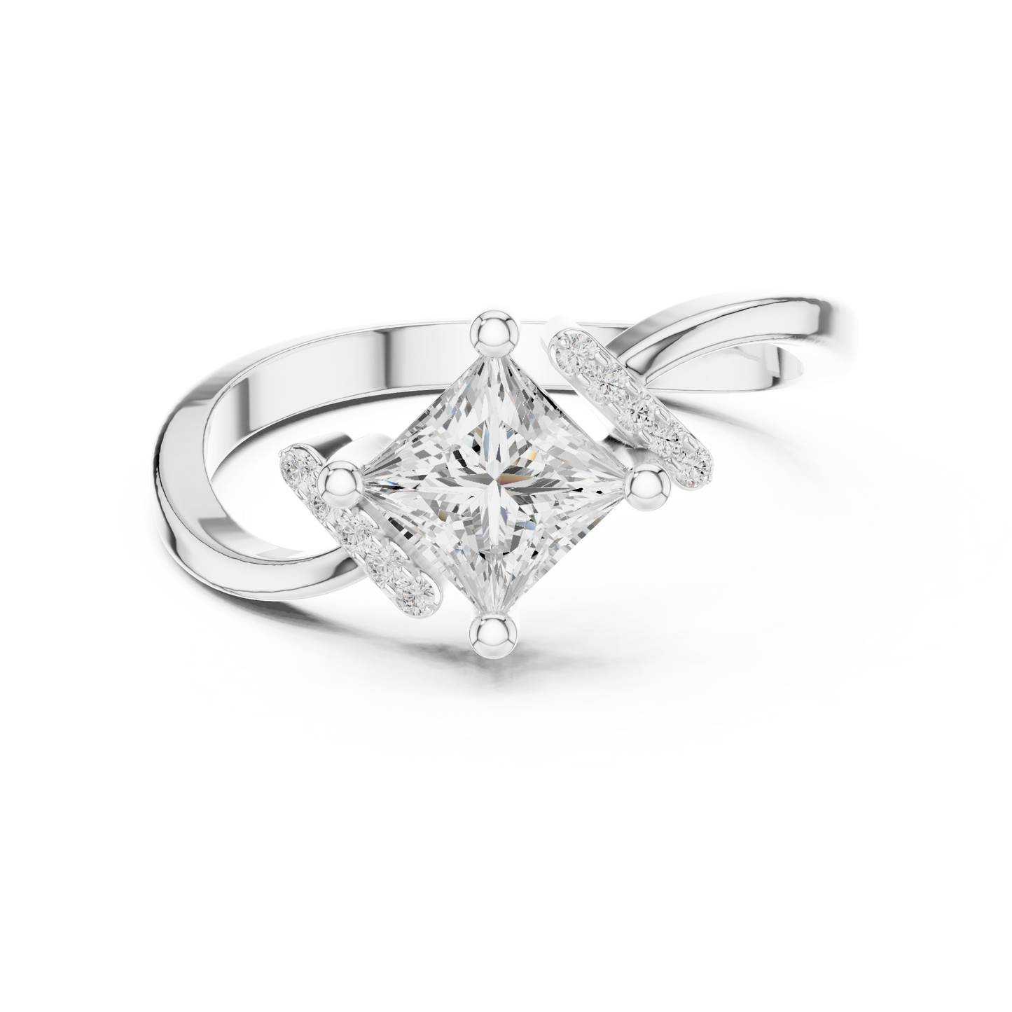 0.73ctw Kite Set Princess Cut Bypass Ring | Yellow Gold