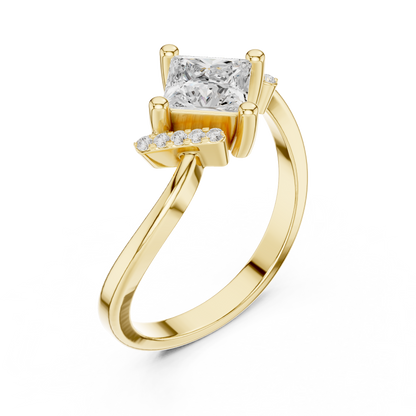 0.73ctw Kite Set Princess Cut Bypass Ring | Yellow Gold
