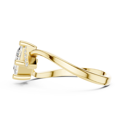0.73ctw Kite Set Princess Cut Bypass Ring | Yellow Gold