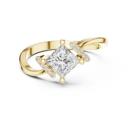 0.73ctw Kite Set Princess Cut Bypass Ring | Yellow Gold